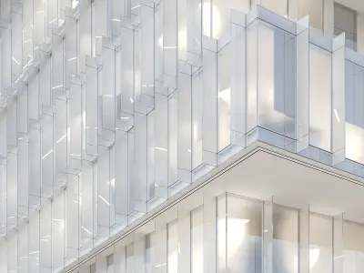 Modern office building 05 at night with interiors 3D model