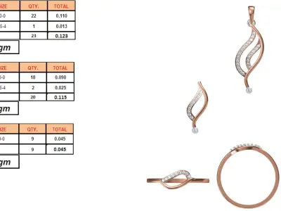 Light Minimalist Diamond Ring Earrings Pendant Set 3D print model