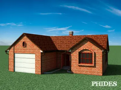 Low Poly House brick with garage Low-poly 3D model