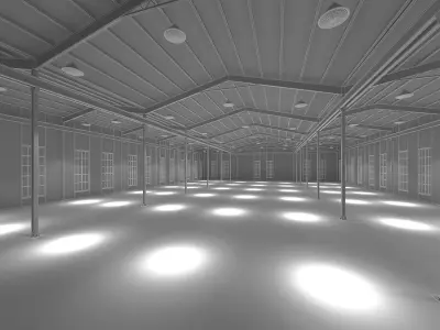 3D low poly factory empty warehouse with windows Low-poly 3D model