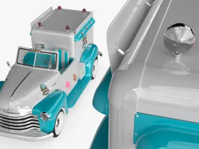  Retro Ice Cream Truck Two-Tone White Blue Rigged for Maya 