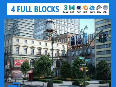 NYC - 4 Blocks - 31 Buildings V2 Low-poly 3D model