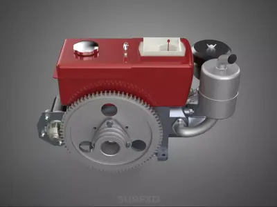 RED SINGLE CYLINDER DIESEL ENGINE MACHINE ELECTRIC STARTER MOTOR 3D model