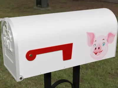 Painted Mailbox with Pigs Low-poly 3D model