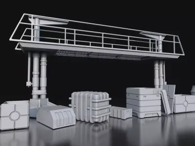 Maintenance Ladder and Crates Low-poly 3D model