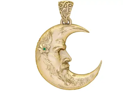 Golden Crescent Moon Pendant - 3D Printable Model 3D print model