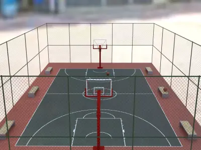 Street Basketball court  Low-poly 3D model