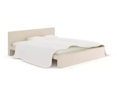 Light Wooden Bed with Pillows 3D model