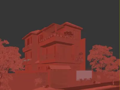Exterior Modern Villa Full Scenes 3D model-Corona render 3D model