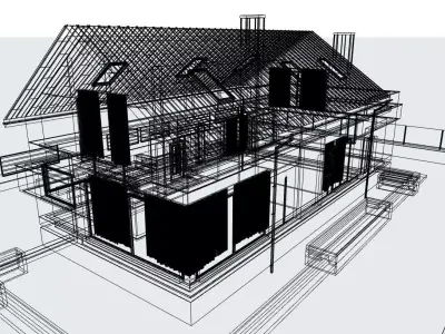 Modern Suburban House 3D Model  Anthracite  3D model