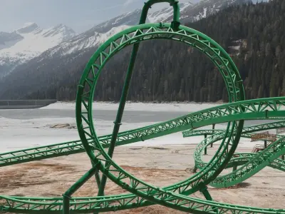 Rollercoaster roller coaster at amusement park  Low-poly 3D model