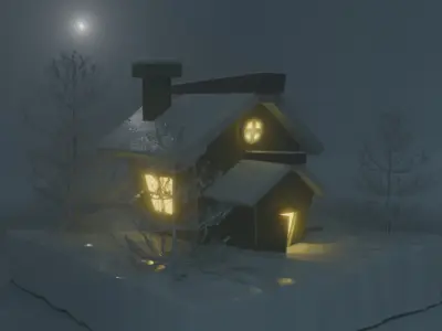 lowpoly isometric 3d House home in winter season snow and fog 3D model