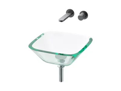 Square Glass Bathroom Vessel Sink with Drain Mini Bath Bowl 3D model