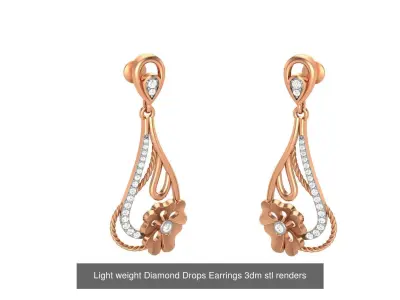 9 Light weight Diamond Drops Earrings 3dm stl renders 3D Model Pack