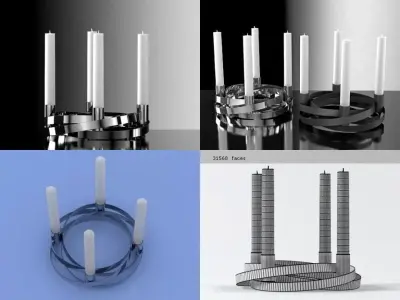 Ribbons 4 candle holder with four candles 3D model