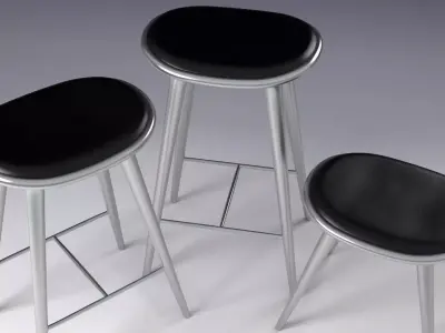 H L S three stools with metal legs 3D model