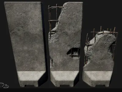 Low Poly PBR Concrete Blast Wall Low-poly 3D model