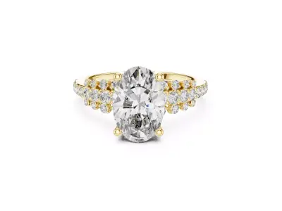 Oval Diamond Engagement Ring Double Pave Side Stone Ring CAD 3D print model
