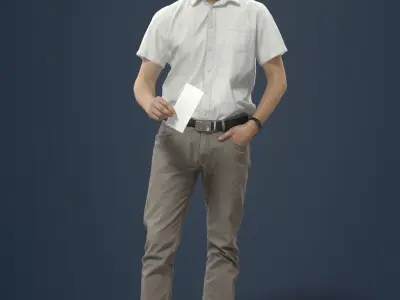 Romance Casual Man Urban in Shirt Standing holding a ticket Low-poly 3D model