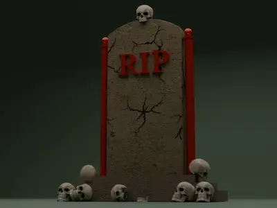 3D Tombstone with 3D skulls 3D model