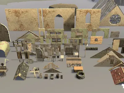 Abandoned Village Environment Low-poly 3D model