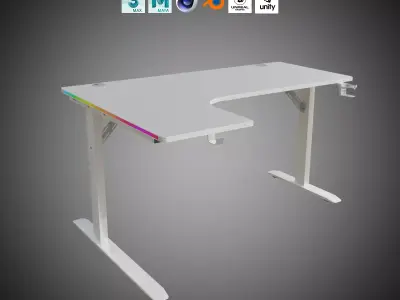 Corner White Gaming Desk - High-Details Asset Low-poly 3D model