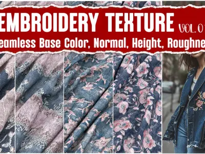 Embroidery Fabric VOL02 4K Seamless PNG PBR Textures Texture