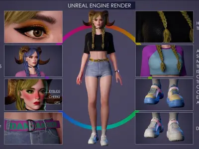 Streetwear Girl 2-11 - School Wear Girls Pack Game-Ready Low-poly 3D model