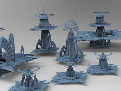 Cyberpunk Media Towers collection Low-poly 3D model
