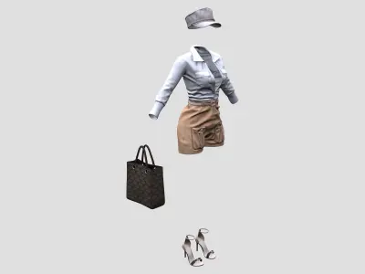 Women Marin Fashion Summer Outfit Shorts Shirt Hat Handbag Shoes Low-poly 3D model