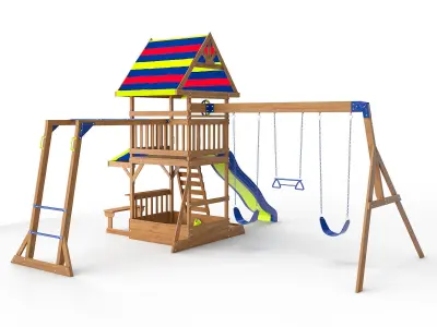 Beach Front Wooden Swing Set 3D model