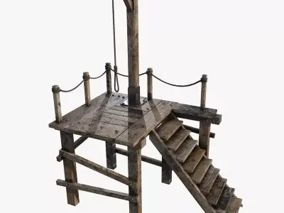 Gallows 1 wooden platform with stairs leading up to it Low-poly 3D model