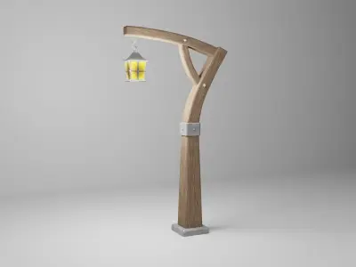 Stylized old lantern on a poll Low-poly 3D model
