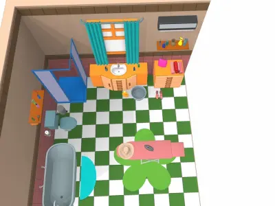 Isometric cartoon bathroom 02 3D model