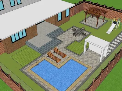 Backyard landscape design with realistic 3d render 3D model