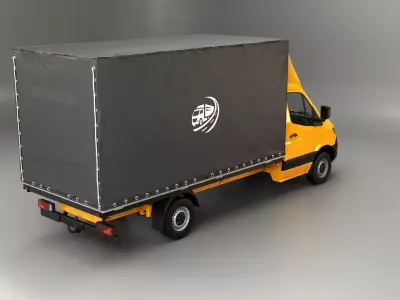 Yellow Modern Curtain Tautliner Van 3D model