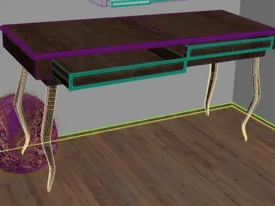 Wooden Old Table With Drawers Free 3D model