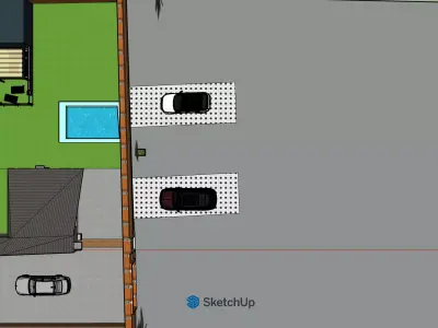 Modern House with Pool Terrace and Parking-SketchUp Model 3D model