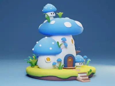 Cute Mushroom House Low-poly 3D model