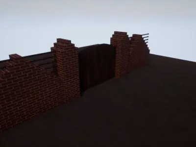Modular Brick Wall And Gate Low-poly 3D model