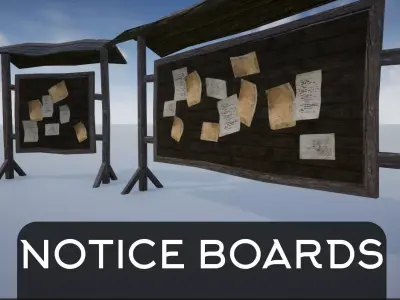 Wooden Notice Post - Notice Boards Low-poly 3D model