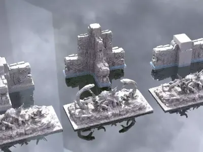 Ancient Dragons Ground Mayan Statues Model Stand 6 model 3D model