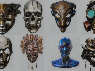 High Quality 3D Mask Pack  Sci-Fi Horror Samurai Steampunk  More Low-poly 3D model