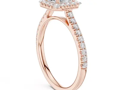 Princess Cut Halo Engagement Ring CAD Model Pro Set 3D print model