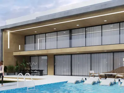 Modern House Exterior Scene 3D Model 3D model