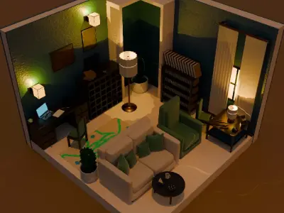 The Vintage Spirit Room Animated Isometric Scene  3D model