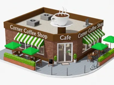 Corner Coffee Shop Low-poly 3D model