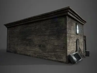 Abandoned wooden building - PBR - lowpoly  Low-poly 3D model