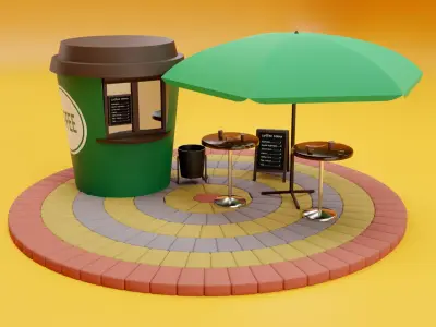 Coffee Cup Kiosk Scene  3D model