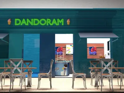 3d designing ice cream shop with burgers and drinks 3D model